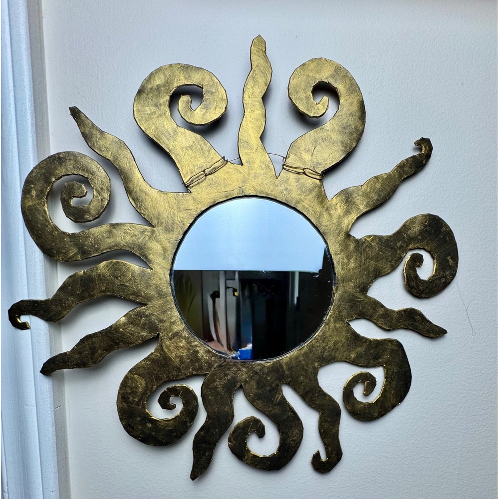Vintage Brutalist Handmade Celestial Sunburst Wall Mirror Gold Whimsigoth Decor - Picture 8 of 8